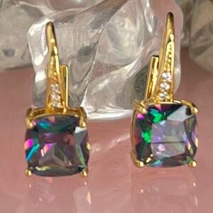 Women purple earrings leverback gemstone zircon stone goldtone women jewelry